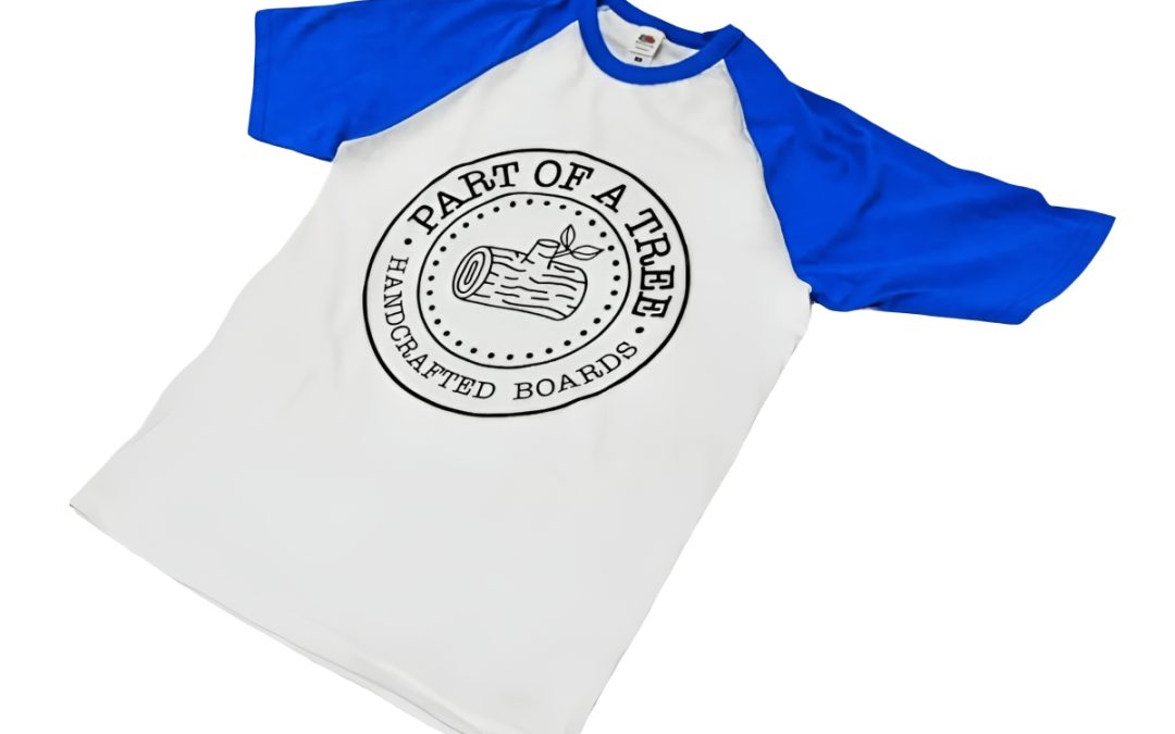 Short Sleeve Raglan T-Shirt, Stump Logo, White/Blue