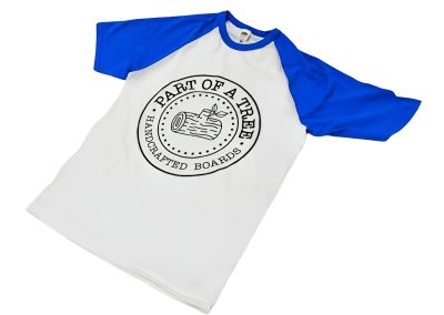 Short Sleeve Raglan T-Shirt, Stump Logo, White/Blue