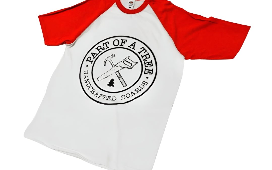 Short Sleeve Raglan T-Shirt, Saw & Hammer Logo, White/Red